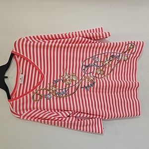 Quacker Factory  Pink & White Stripe  with Shell Beachy Embellishment Size XL